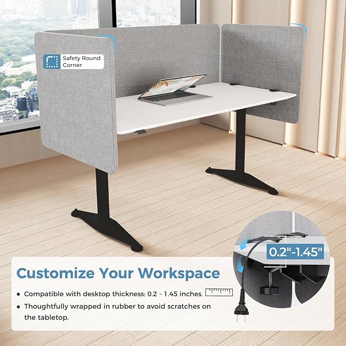 47.2 Inch Desk Divider Panels Set, Acoustic Divider Panel for Privacy, Fabric Wrapped Room Dividers for Office, Easy Assemble, Light Grey