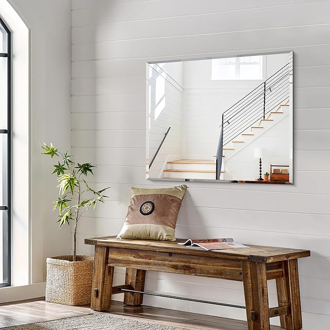 KOCUUY Beveled Mirror, 36x30 Inch Frameless Bathroom Mirror for Over Sink, Upgraded Shatterproof Beveled Unframed Design Mirror for Bathroom, Bedroom, Hang Horizontal/Vertical