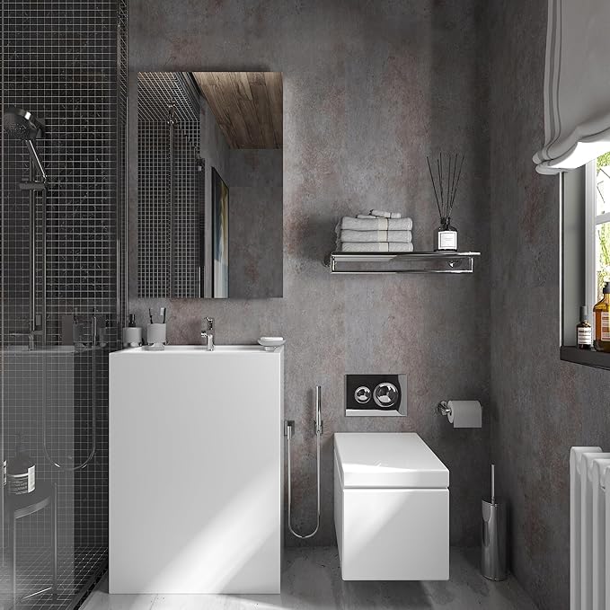 32"×591" Extra Large Size Wide Thick Brown Grey Concrete Wallpaper Peel and Stick 3D Industrial Gray Concrete Cement Contact Paper Vinyl Matte Textured Stickers for Bedroom Garage Wall