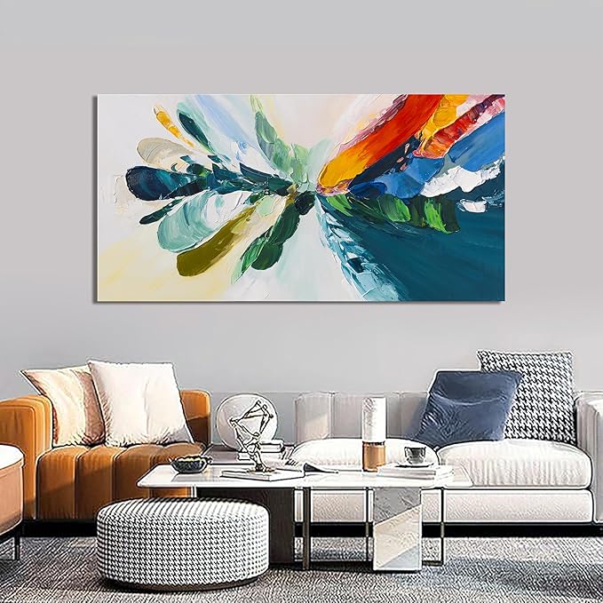 Canvas Wall Art Decor Modern Wall Art Pictures For Living Room Blue White Wall Art Decor Canvas Abstract Art Colorful Abstract Wall Art Prints Art Work For Bedroom Office Home Wall Decor 24" x 48"