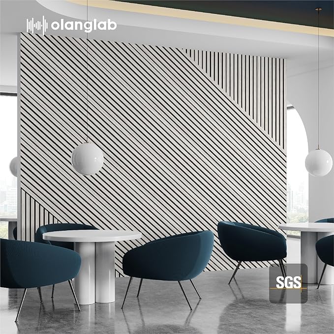 Olanglab Wood Slat Wall Panels 4 Pack, Wooden Acoustic Wall Panels, 94.5"x12.6" Each 3D Wall Panels for Interior Wall Decor (White-Extendo Trio)