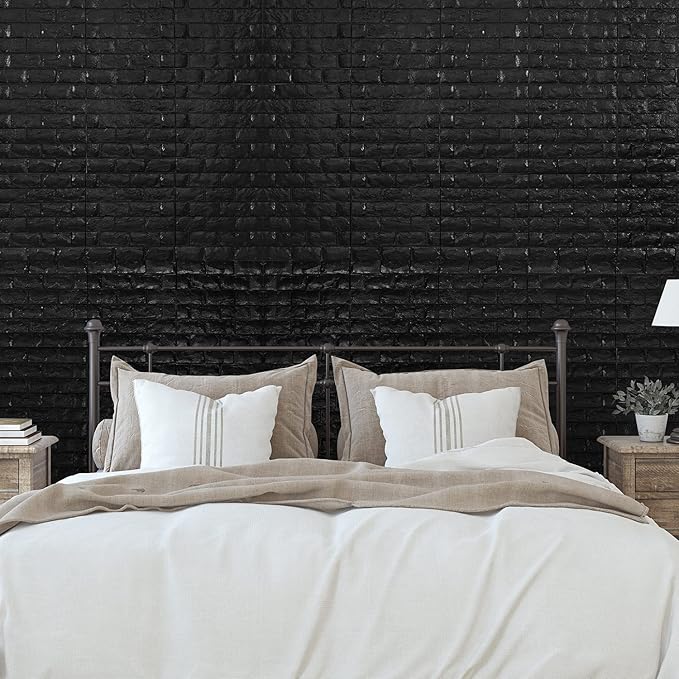 11PCS 3D Wall Panels Peel and Stick Faux Brick Wallpaper Black Self Adhesive Foam Brick Paneling Faux Stone Wall Panels (11PCS, Black)