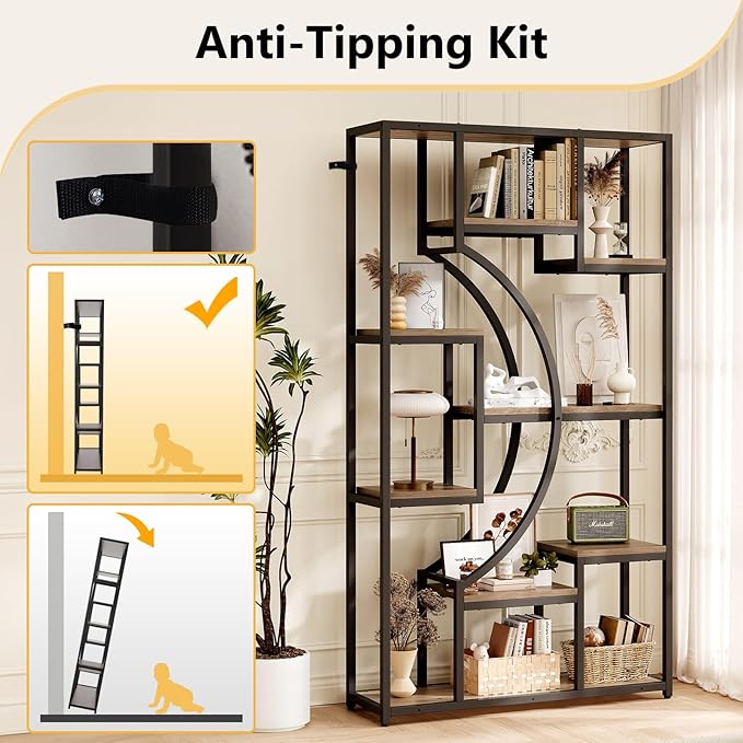 70.8" Tall Bookshelf Set of 2, 79" Wide Geometric Display Shelf with 18 Open Storage Shelves, Scratch-Resistant Gray Wash & Metal Frame, for Living Room, Office, Bedroom – Anti-Tip & Adjustable Feet