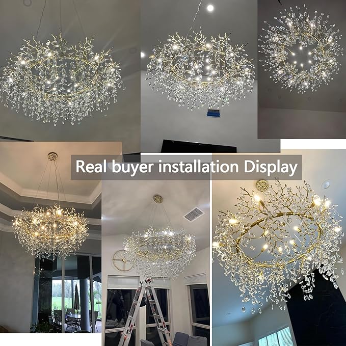 48 inch Crystal Chandelier for Dining Room, Round Gold Tree Branches Chandeliers, Top K9 Crystal Chandelier for Living Room, Modern Brass Chandeliers for Kitchen,Foyer Entryway