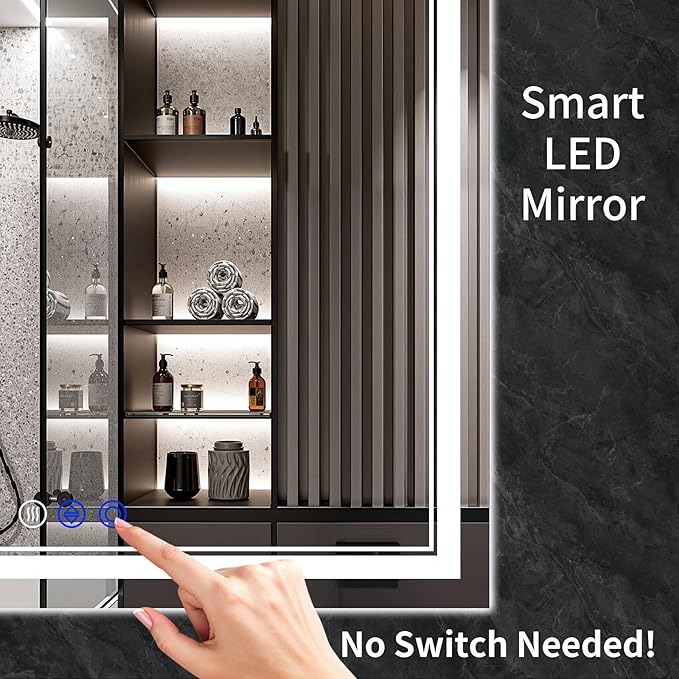 60"x28" LED Bathroom Mirror with Anti-Fog, Stepless Dimmable Lights, 3 Color Modes, Shatter-Proof Tempered Glass, Memory Function & Waterproof Design