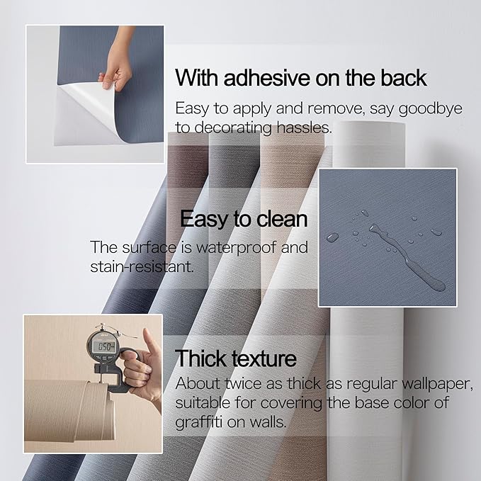 24"x393" Navy Blue Grasscloth Peel and Stick Fabric Textured Contact Paper Linen Popular Wallpaper Vintage Matte Frosted Waterproof Flax Wallpaper for Bedroom Bathroom Kitchen (Dark Blue)