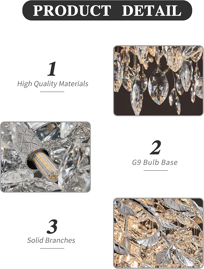 Modern Crystal Chandelier for Dining Room, 31.5" 10-Light Chrome Tree Branch Chandeliers, Luxury K9 Crystal Round Chandeliers for Kitchen Island Living Room