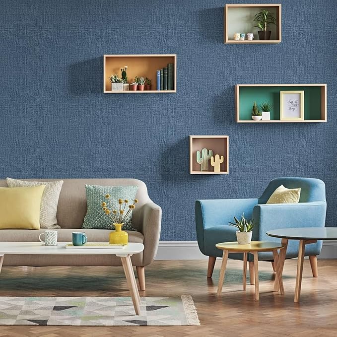 Blue Wallpaper Grasscloth Peel and Stick Wallpaper 17.7inch x 393.7inch Textured Wall Paper Stick and Peel Blue Contact Paper Grasscloth Faux Linen Removable Navy Waterproof Self Adhesive Vinyl