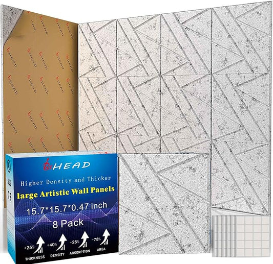 8 Pack Self-Adhesive Soundproof Wall Panels, 15.7 x 15.7 x 0.47 in Sound Proof Foam Panels for Walls, 1.2lb/ft³ High Density, Thicker 0.47in, Large Size Acoustic Panels, Sound Dampening Panels Gray