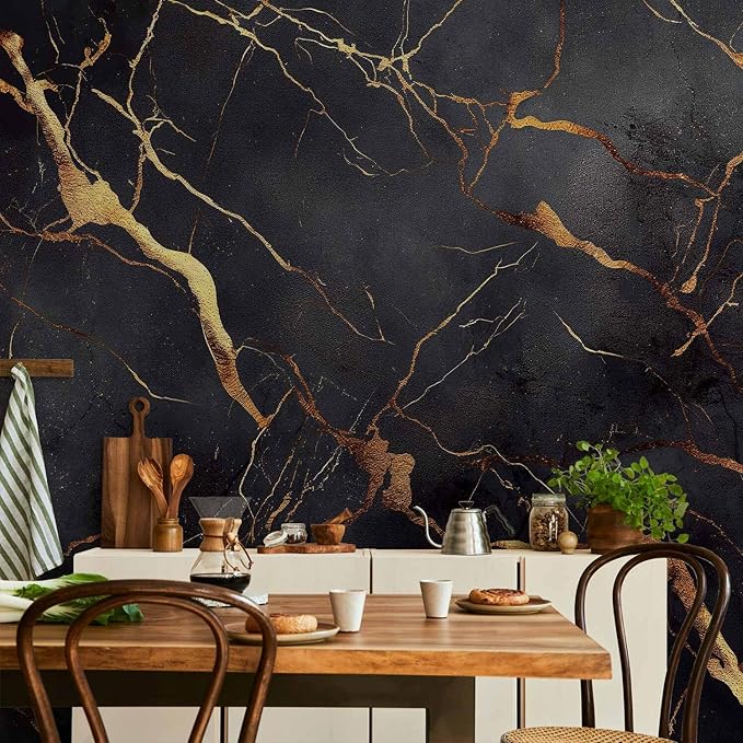 artgeist Wall Mural Stone 79x55 in - XXL Non-Woven Wallpaper Fleece Wall Decor Photo Print Picture Image Design Marble Like Abstract 3D Black f-C-0456-a-a