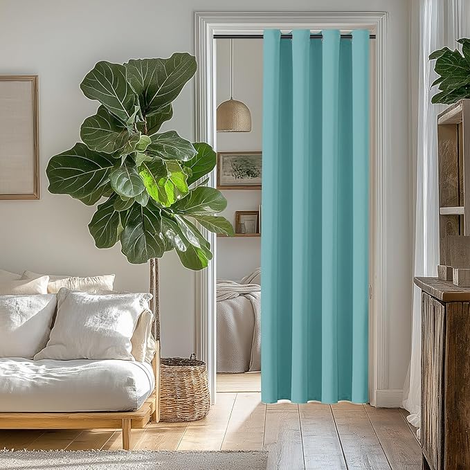 ChrisDowa Blackout Curtains 80 Inches Long for Doorways and Closets, Thermal Insulated Temporary Room Dividers (1 Panel, Aqua, 52 x 80 Inch)