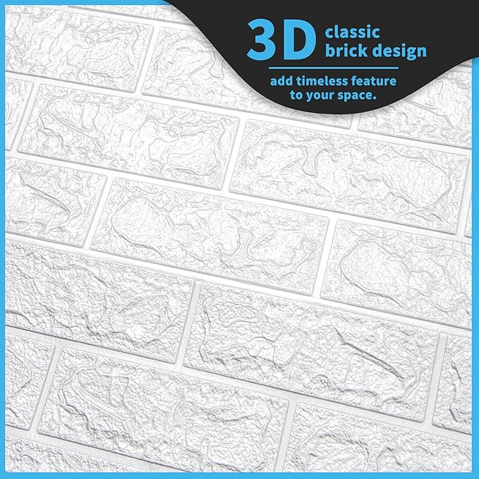 Art3d 115 Sq.Ft Peel and Stick 3D Wall Panels for Interior Wall Decor, Self-Adhesive Foam Brick Wallpaper in White, Pack of 20