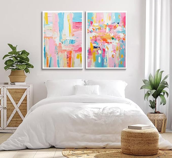 2Pcs colorful abstract Wall Art College style girl art posters prints Modern Pastel texture Pictures Paintings Wall Decor for Girly Dorm Bedroom Living Room Decoration Unframed