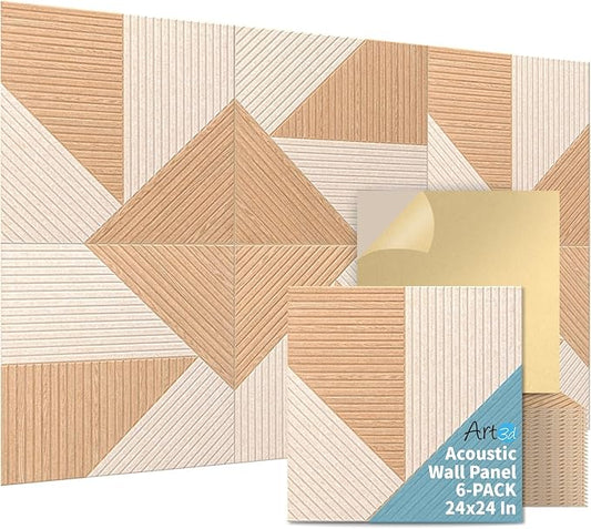 Art3d 6-Pack Self-Adhesive Acoustic Wall Panels for Home Décor, 24 x 24 Inch Soundproofing Panels for Office Studio Bedroom - High Noise Absorption Polyester Fiber, Dawn