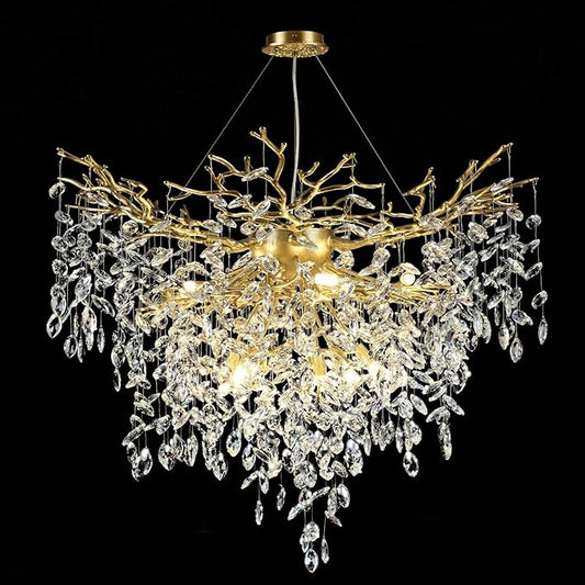 40 inch Crystal Chandelier for Dining Room, Round Gold Tree Branches Chandeliers, Top K9 Crystal Chandelier, Modern Chandeliers for Kitchen,Foyer Entryway