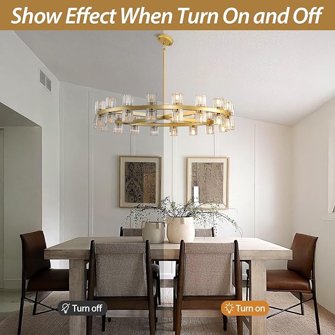 36" K9 Crystal Chandeliers, Gold Round Chandelier for Dining Room, Living Room, Dining Chandelier Over Table, Sutable for Bedroom,Foyer, Entryway, Stairs, Kitchen Includes Bulbs