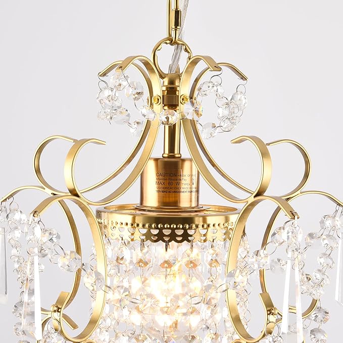 Modern Gold Mini Chandelier, Crystal Light Fixtures Ceiling Mount 1 Light Small Crystal Chandeliers for Bedroom Elegant Crystal Pendant Lighting for Girls Room Dining Room Closet Kitchen Island