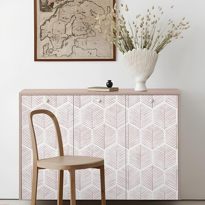 MelunMer Pink Modern Peel and Stick Wallpaper Boho Removable Self Adhesive 393''L 17.3''W Wallpaper for Bedroom/Bathroom Waterproof Contact Paper for Cabinets/Drawers Geometric Contact Paper Pink