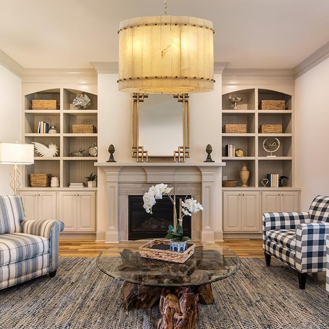 22.4" Round Alabaster Chandelier, Modern Dining Room Chandeliers with Adjust Height, 6-Light Marble Hanging Pendant Dining Light Fixture for Kitchen Island, Living Room, Bedroom, Foyer, Entryway