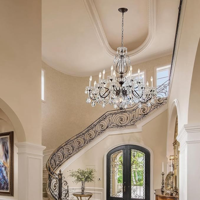 18 Lights Large Crystal Chandeliers for High Ceilings Brown Maria Theresa Chandelier Modern Chandelier Light Fixture for Foyer Entryway Staircase Hallway High Ceiling Living Room Dia 37 inch