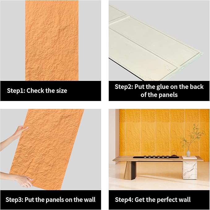4PCS PU Wall Panels Stone Texture for Interior Wall Decor|3D Wall Panels with Orange Stone Texture|47.24"*23.62" (Orange)