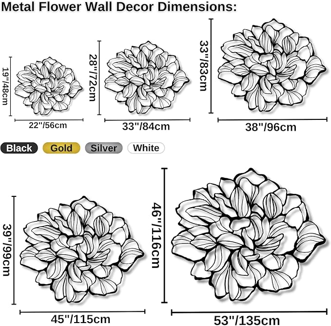 Metal Flowers Wall Decor, Metal Flower Wall Art, Minimalist Flower Line Wall Decor, Wall Art for Living Room, Bathroom, Bedroom, Housewarming Gift, Gift for Her (22"W x 19"H / 56 x 48 cm, gold)