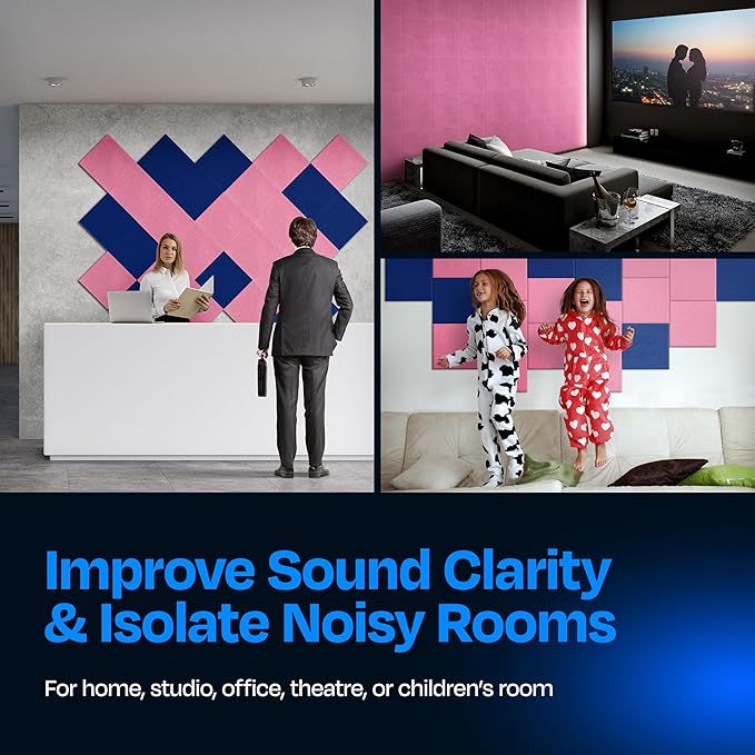 Acoustic Panels 12-Pack Soundproof Wall Panels 12"X12"X0.4" Sound Panels High Density Sound Dampening Panels - [Chic Pink Square]