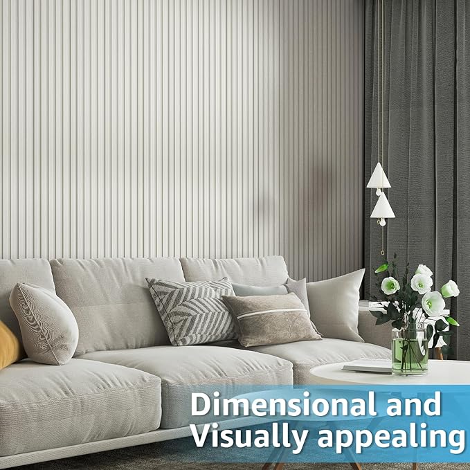 Art3d 8 Pack 96" x 6" WPC Slat Wall Panels, 3D Fluted Panel for Interior Wall Decor, TV Background, Bedroom, Living Room - Off-White