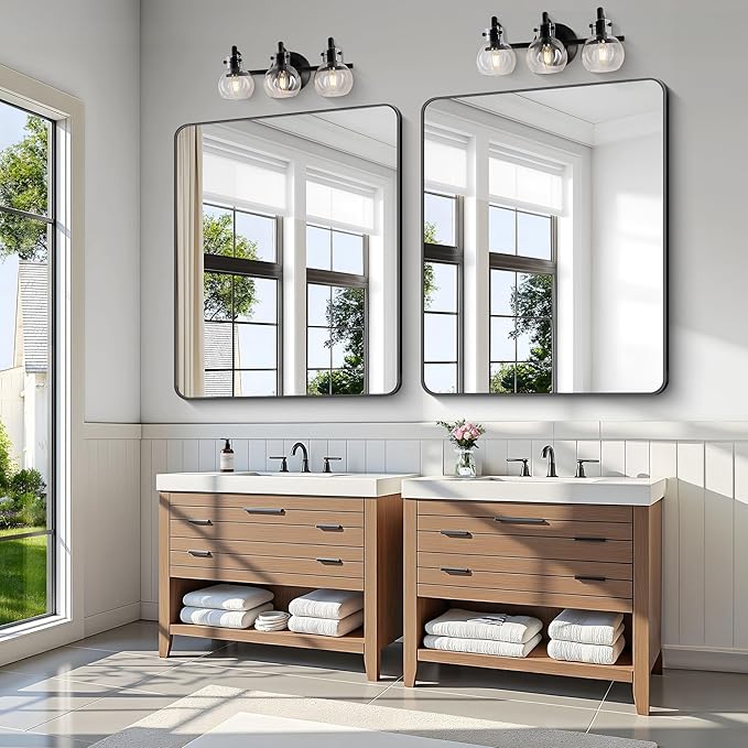KOCUUY 40"x48" Large Rectangle Vanity Mirror, Black Metal Frame Mirror with Rounded Corner, Modern Design of Upgraded Shatterproof Glass for Bathroom, Bedroom, Living Room, Entryway