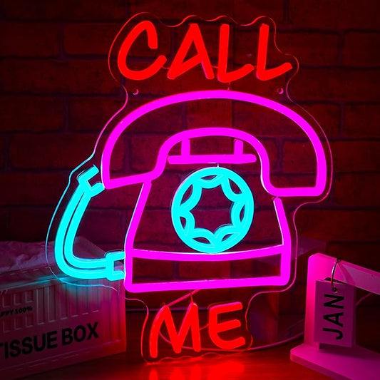 Call Me Neon Sign for Wall Decor Dimmable Retro Led Light Sign Bright Landline Light Up Sign Usb Powered Phone Neon Light for Home Bedroom Business Hotel Office Man Cave (15.35 * 12.6 in)