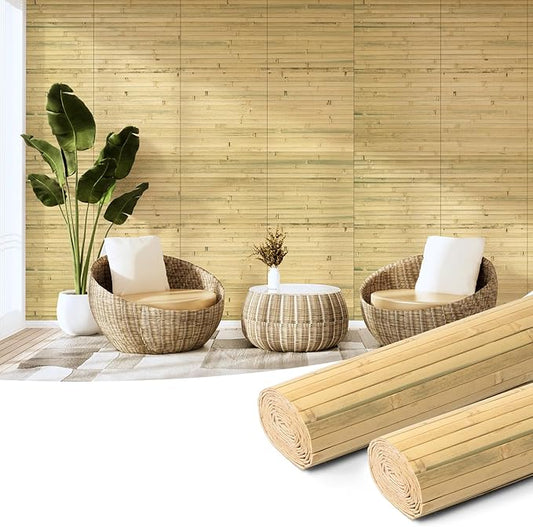 Art3d Natural Bamboo Wall Panel for Interior Wall Decor, Renewable Pole Wrap Wainscoting Paneling for Wall Ceiling Furniture Cabinet Office, 12 x 96 Inch, 2-Pack - Natural