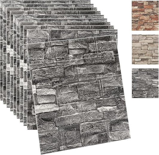 Yutianli 20PSC 3D Wall Panels Peel and Stick Faux Brick Wall Panels Self-Adhesive 3D Brick Wallpaper Foam Stone Wall Panel