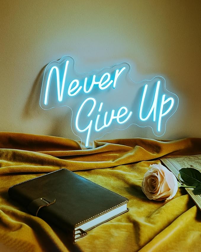 NEVER GIVE UPLED Neon Sign for Wall Decor,Neon Lights Party Decorations, USB Powered Switch Neon Lights lighting adjustable for Office Room, Gym Room, Man Cave, Gamer Room