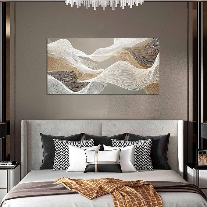 Large Abstract Wall Art Beige Wall Art White Canvas Art Print Modern Artwork for Bedroom Bathroom Living Room Office 24"x 48"