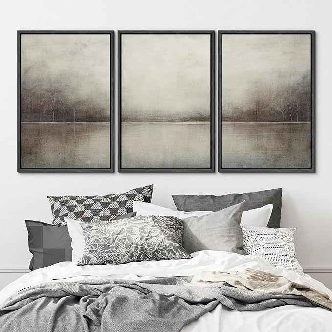 MUDECOR Framed Canvas Print Wall Art Set Abstract Landscape Nature Wilderness Illustration Modern Art Decorative Realism Rustic Vintage for Bedroom - 24"x36"x3 Black