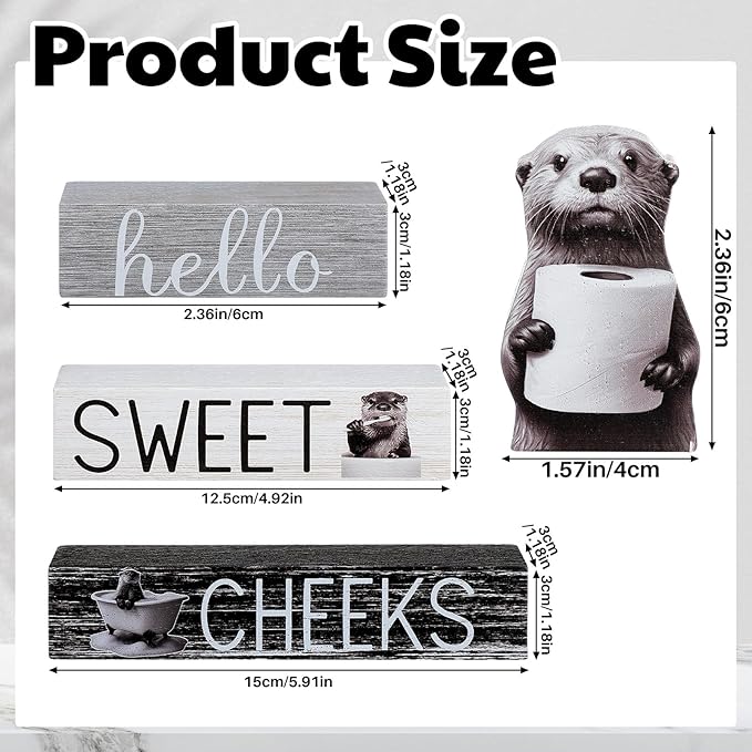 4 Pcs Otter Bathroom Decor Farmhouse Otter Bathroom Decoration Western Hello Sweet Cheeks Table Centerpiece Christmas