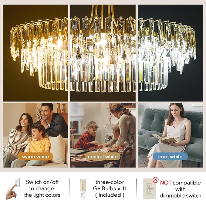 Modern Large Round Crystal Chandelier - 31.5'' Gold Luxury K9 Crystals Chandeliers for Dining room,Contemporary 3 Tier Raindrop Chandelier for Living room Bedroom Foyer Kitchen (Include light bulb)