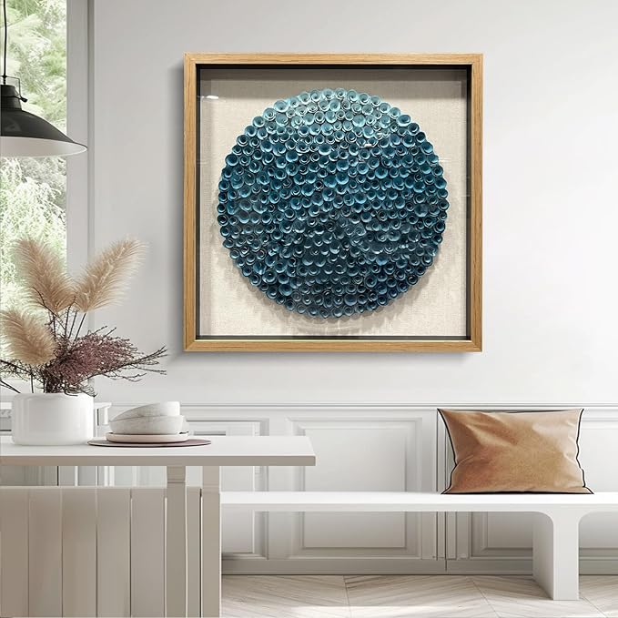 LIUZEYUE - Frame artwork on the wall, handmade wooden flowers, 3D wall decoration, modern living room, 59 "x59 blue