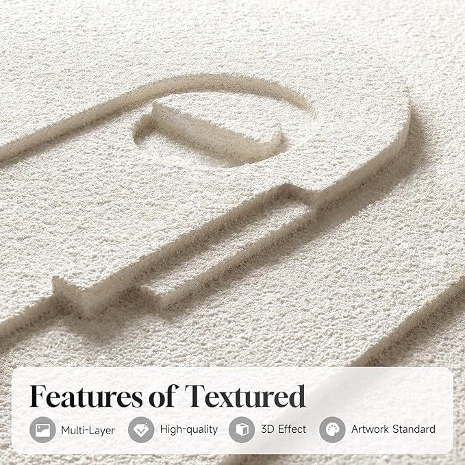 Large 3D Textured Framed Neutral Abstract Wall Art for Living Room, 3 Piece Modern Artwork for Walls, Minimalist White and Brown Geometric Wall Paintings for Hallway, Stair, Office Wall Decor 24x36 In