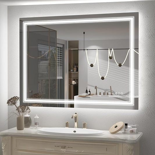 48x32 LED Mirror for Bathroom, Dimmable Vanity Mirror with Lights for Wall, Backlit and Front Lighted, Anti-Fog, Shatter-Poof, ETL Listed (Horizontal/Vertical)