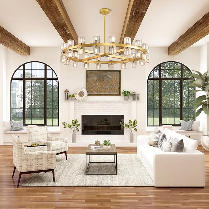 36" K9 Crystal Chandeliers, Gold Round Chandelier for Dining Room, Living Room, Dining Chandelier Over Table, Sutable for Bedroom,Foyer, Entryway, Stairs, Kitchen Includes Bulbs