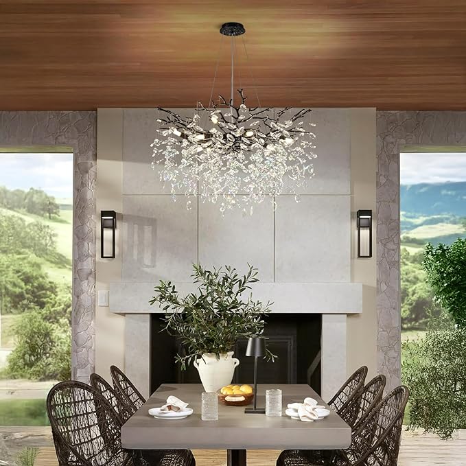 Modern Black Crystal Tree Branch Chandelier, 10-Light 30" Black K9 Crystal Chandeliers for Dining Room, Round Chandelier for Living Room,High Ceiling,Kitchen Island,Foyer,Staircase