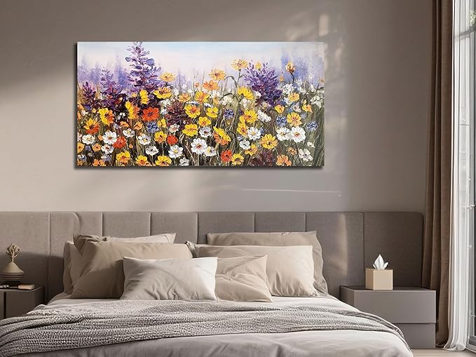 Ardemy Wildflower Canvas Wall Art for Living Room Large Colorful Daisy Floral Textured Pictures Bedroom Paintings Wall Decor Flower Artwork for Walls Home Office, 48"x24"