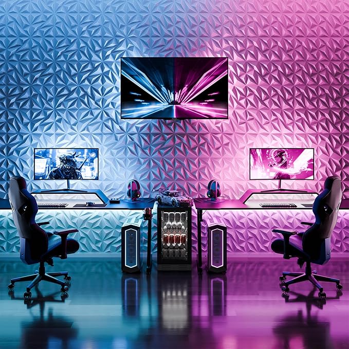 48 Pack White 3D Wall Panels for Interior Wall Decor, 11.8'' x 11.8'' Decorative Wall Panels, Accent Wall Panels, 3D Diamond Design Wall Decor for Living Room, Bedroom, Gaming Room