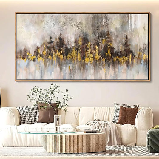 Abstract Painting Wall Art Black and Gold Picture for Living Room Retro Home Bedroom Decoration Modern Framed Artwork Decor 29X58IN