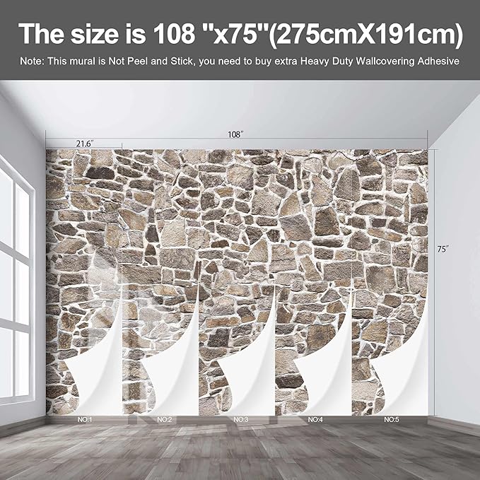 3D Rock Wallpaper Large Wall Mural for Living Room Bedroom (Papel tapiz para pared de habitatacion) 108" x 75" (It's not Peel and Stick)