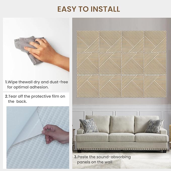 Acoustic Panels, 6 Pack 23.6" x 23.6"x 0.4" Soundproof Wall Panels, Decorative Acoustic Wall Panels, Self-Adhesive Sound Absorbing Panels for Home, Office, Studio, PVC Film Surface (B)