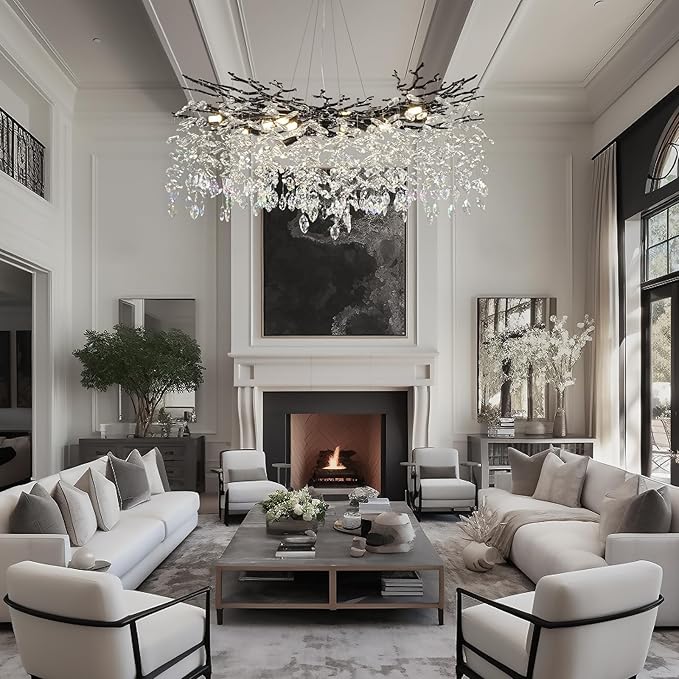 Modern Black Crystal Tree Branch Chandelier,14-Light 40" Black K9 Crystal Chandeliers for Living Room, Round Chandelier for Dining Room,High Ceiling,Kitchen Island,Foyer,Staircase