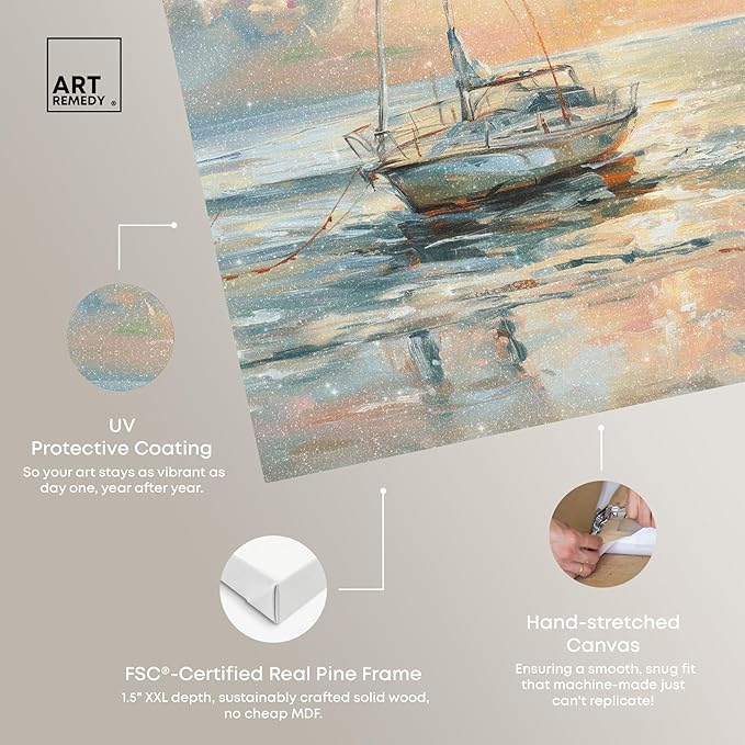 Art Remedy Boat On The Shore Gallery Wrapped Sailing 1 Piece Canvas Wall Art, 30" x 45", Gallery Wrapped