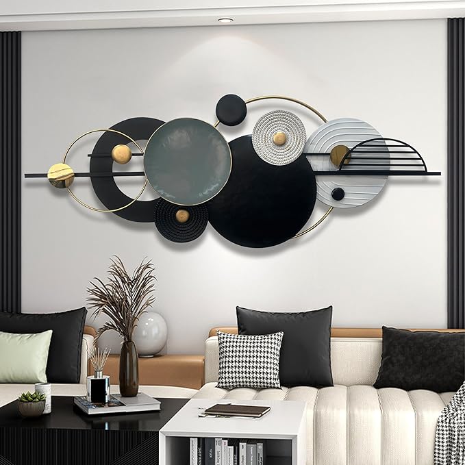 Metal Wall Art Modern Geometry Wall Decor 59"L X22" W Large Black Abstract Wall Sculptures,Wall Decor for Living Room, Office, Home, Bedroom, Kitchen, Bathroom Wall Décor